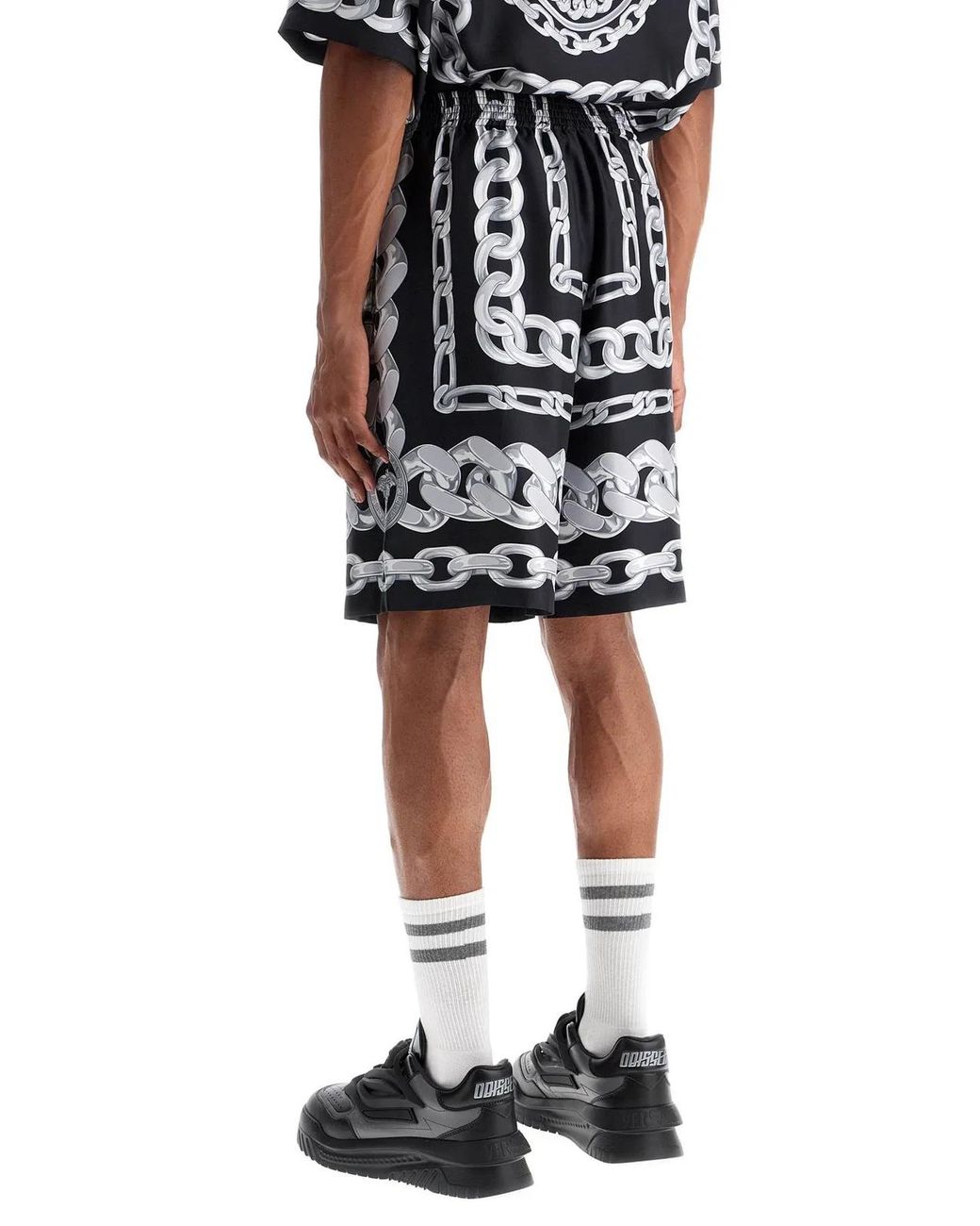 Versace Black Printed Silk Shorts for men