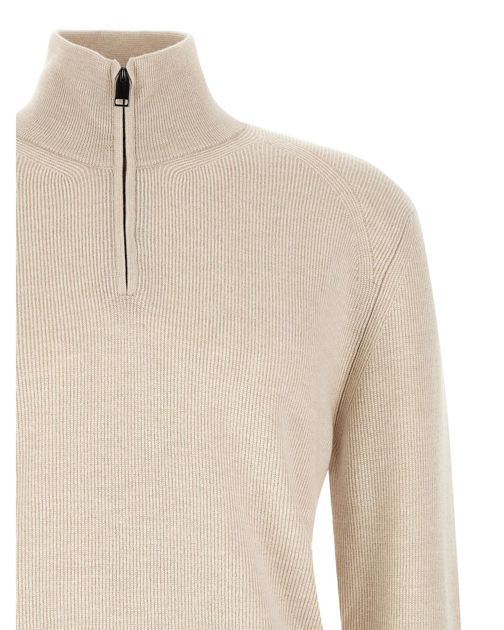 Brioni Natural High Neck Sweater With Zip for men