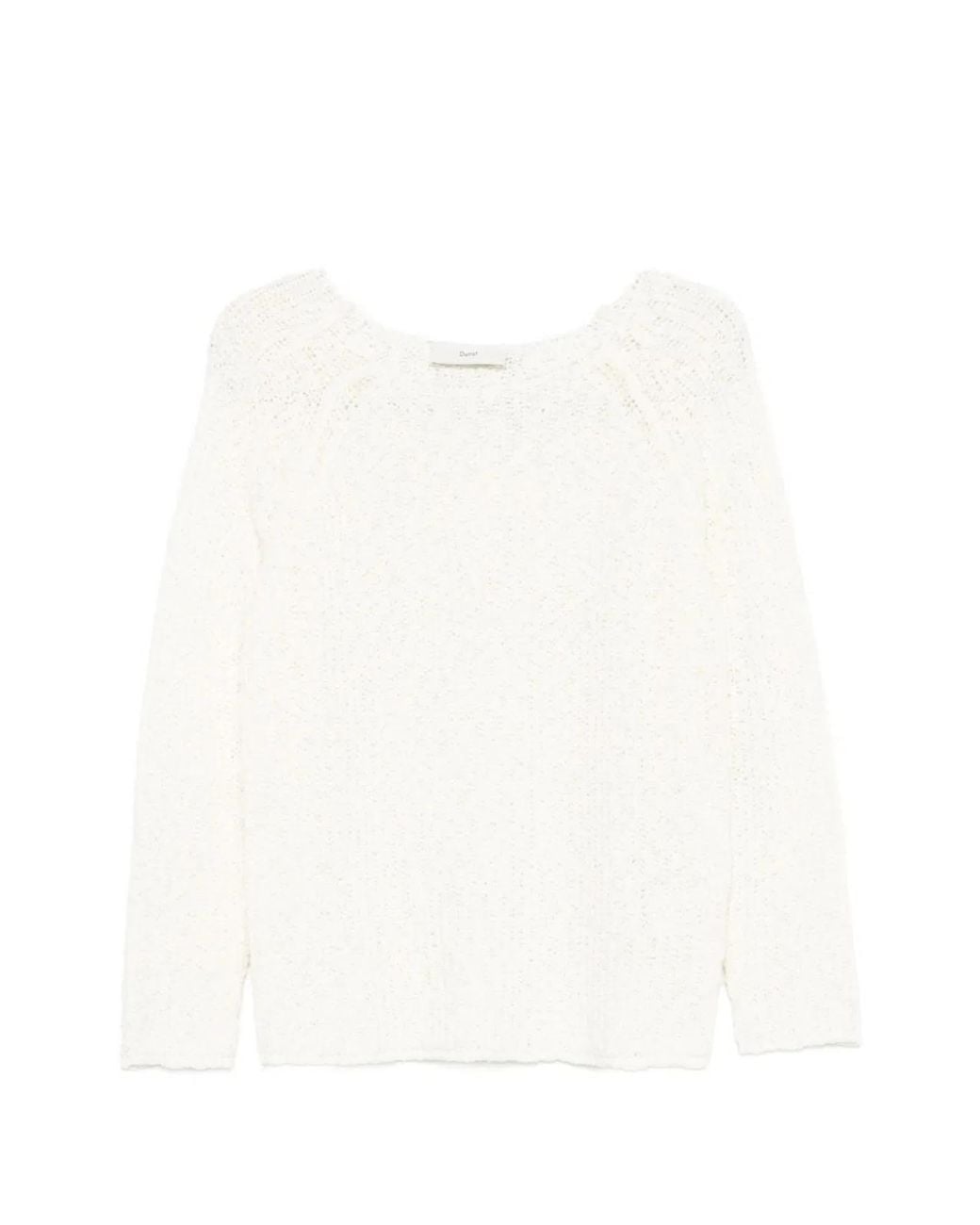 DUNST White Crochet Crewneck Jumper
