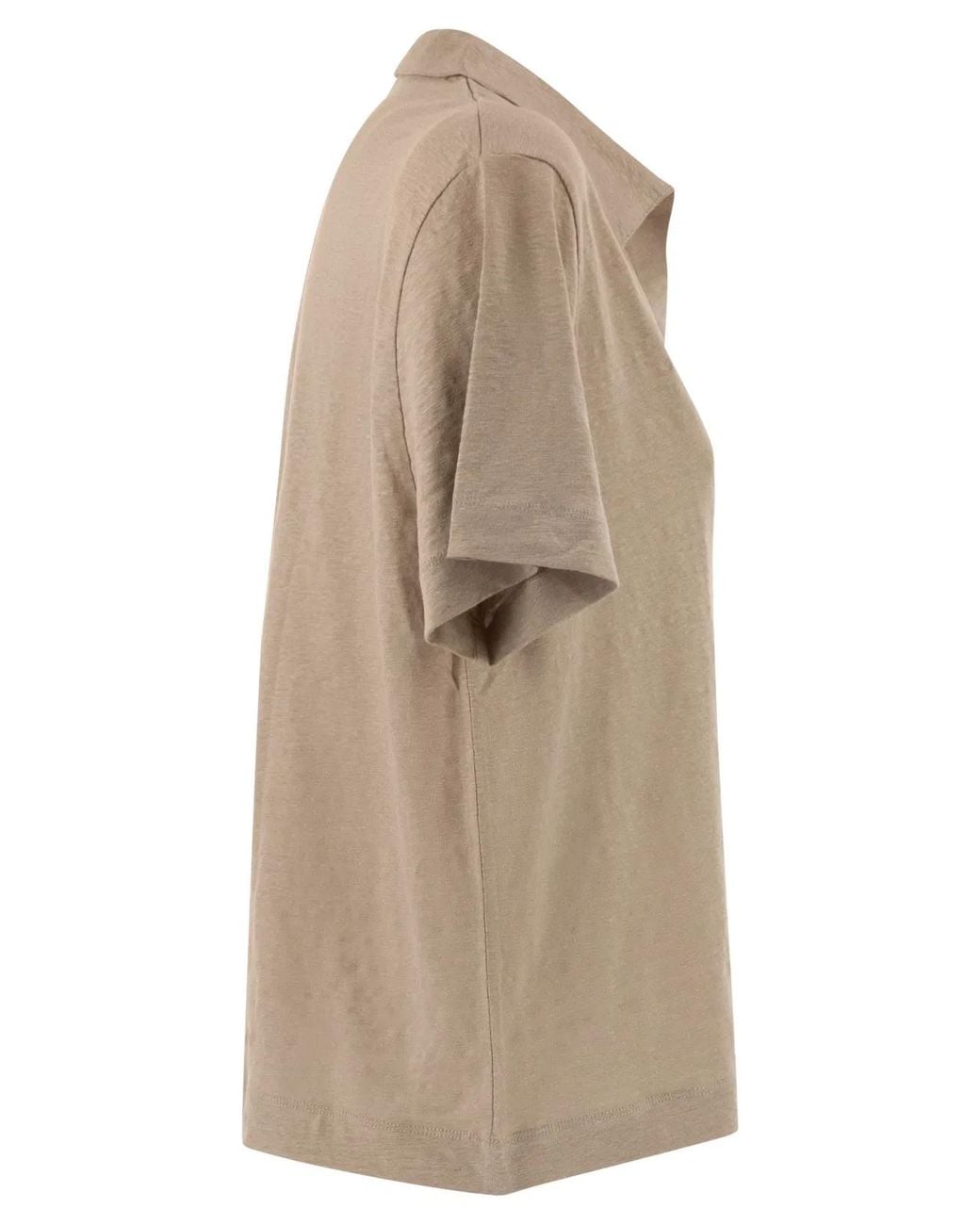 Majestic Gray Cropped Linen Stretch Polo With V-Neck