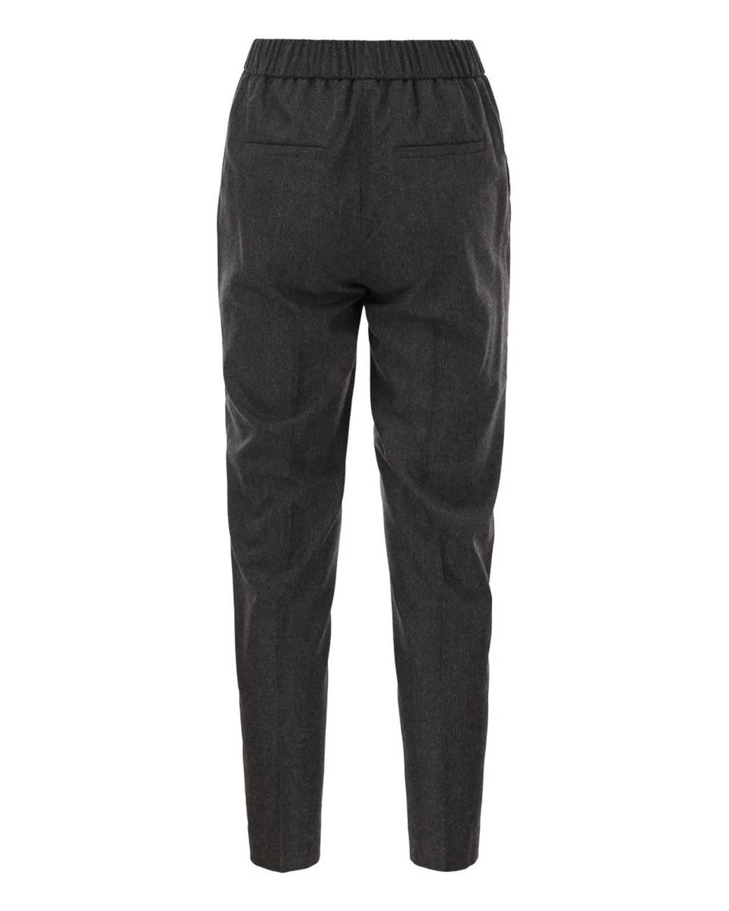 Peserico Black Virgin Wool And Cashmere Tapered Trousers With Elasticated Waistband