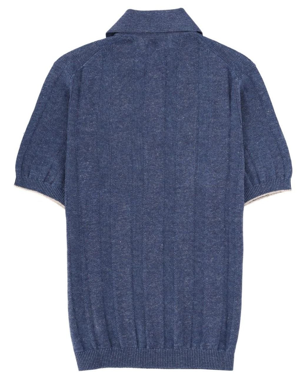Brunello Cucinelli Blue Linen Knit Polo Shirt for men