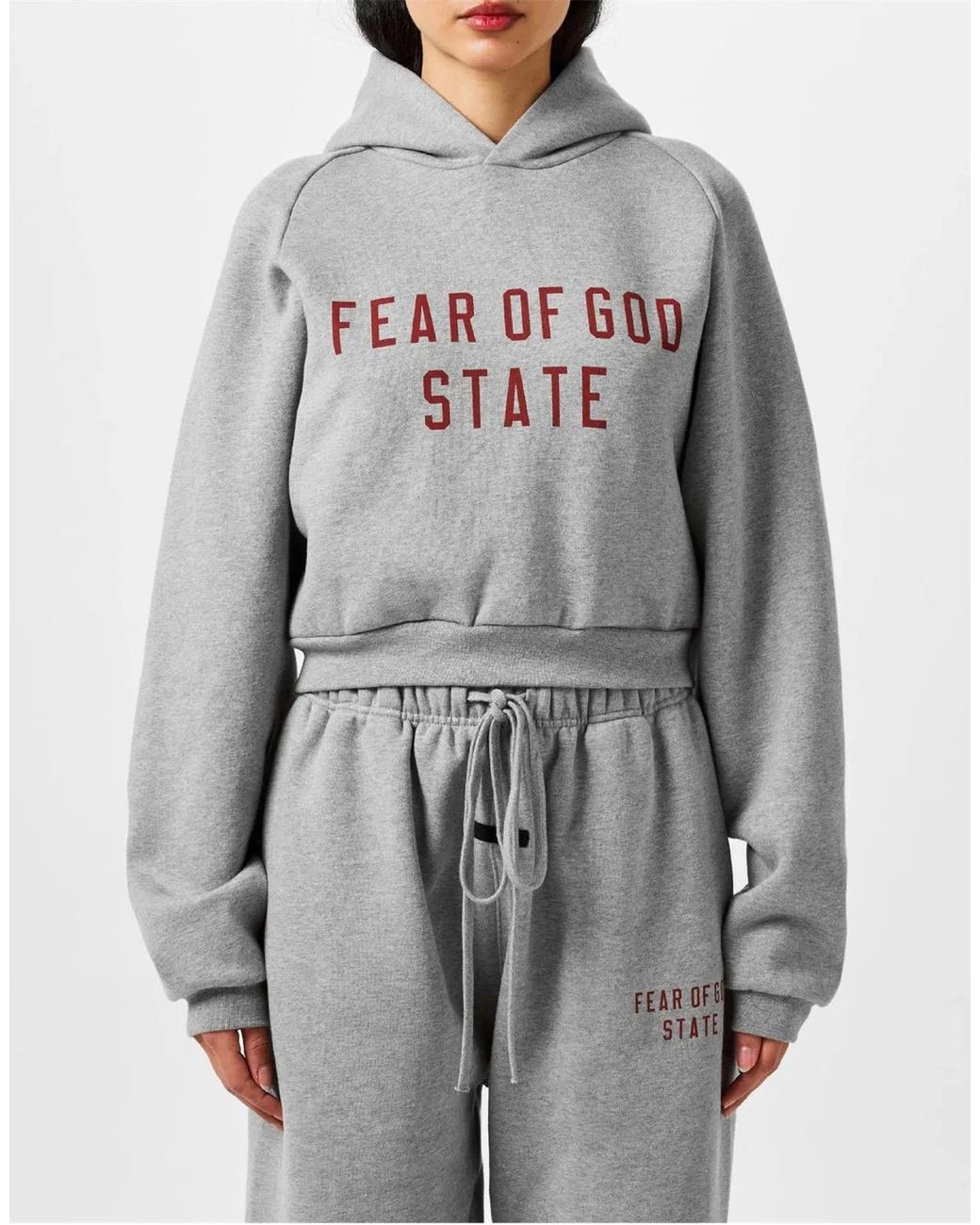 Fear Of God Gray Essentials Logo Fleece Cropped Hoodie