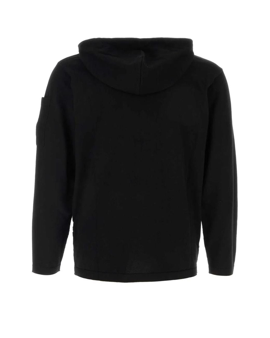 C P Company Black Cotton Sea Island Hooded Lens Sweater for men