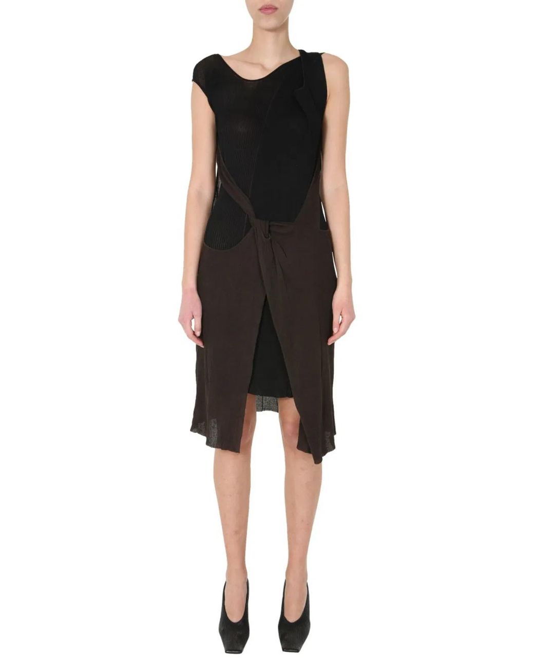 Bottega Veneta Black Transparent Ribbed Silk Knit Dress