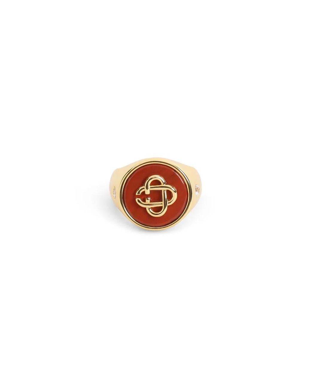 Casablanca White Stone Signet-Tone Brass Ring for men