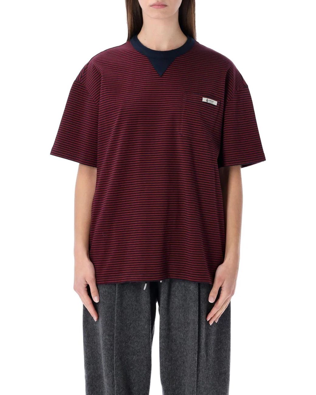 Prada Red Striped Oversized Jersey T-Shirt