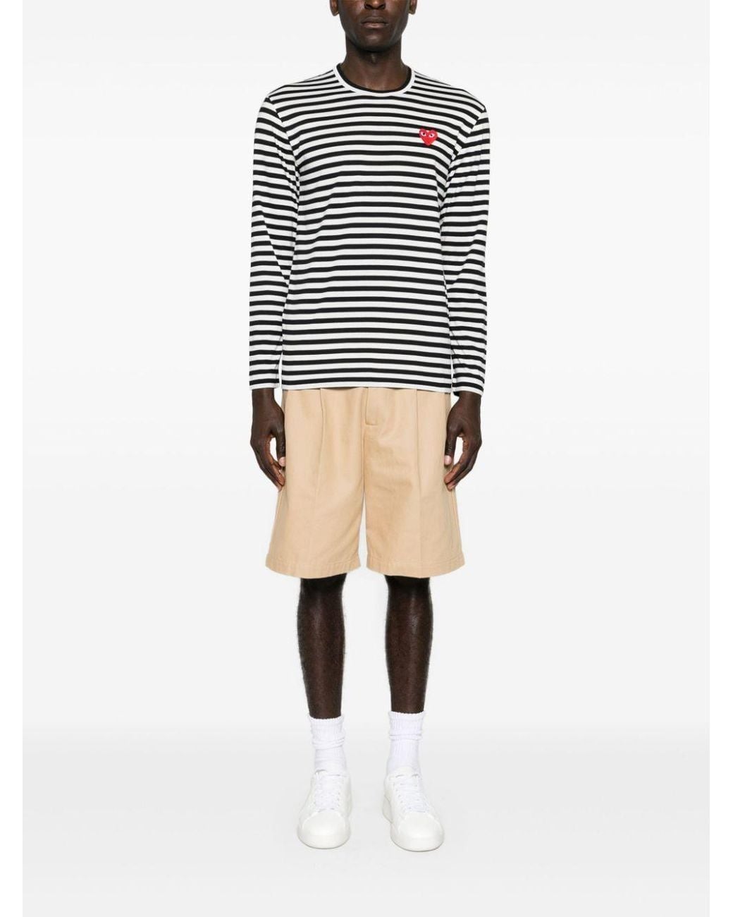 COMME DES GARÇONS PLAY Black Striped Heart Long-Sleeved T-Shirt for men