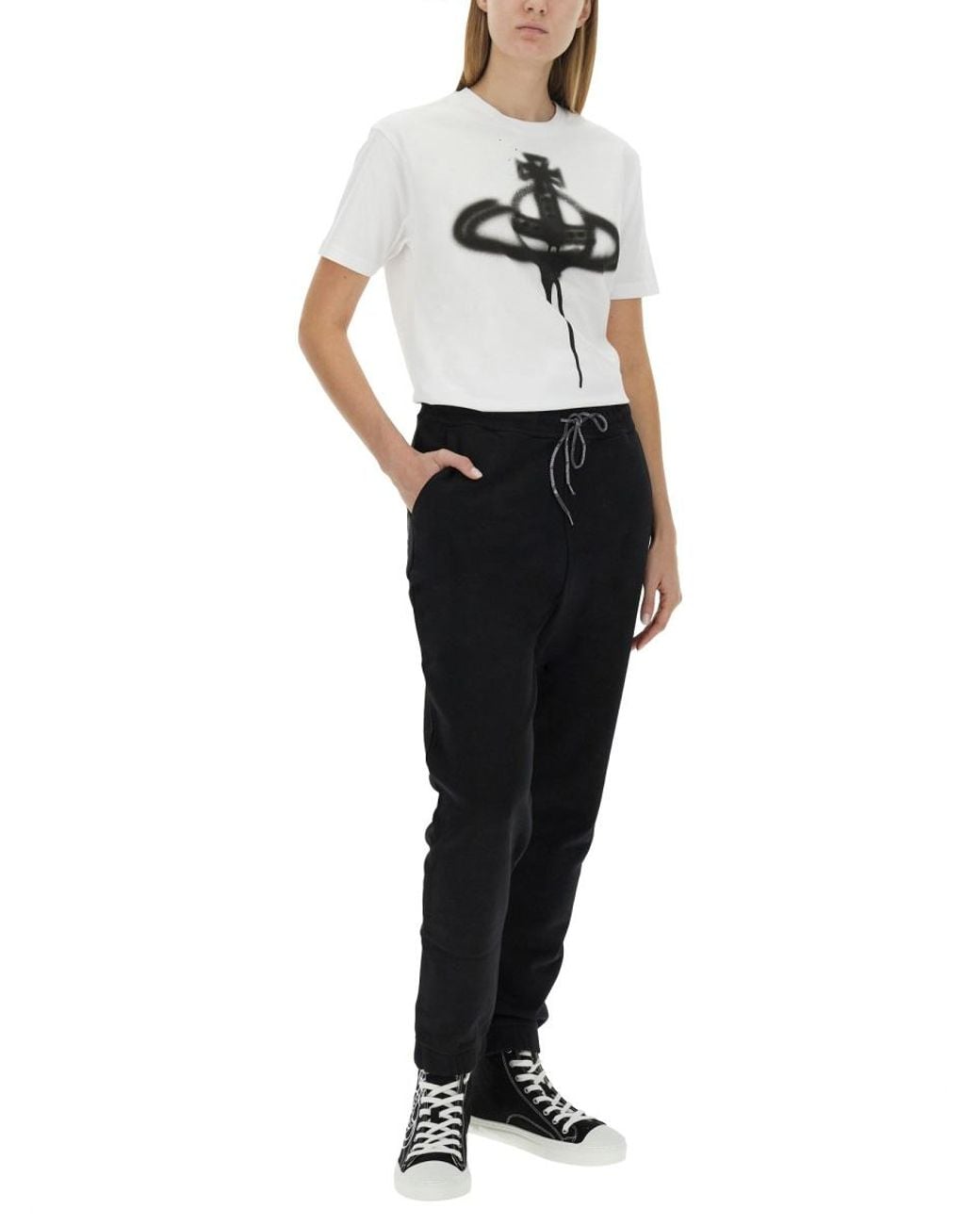 Vivienne Westwood Black Jogging Pants With Spray Print Orb