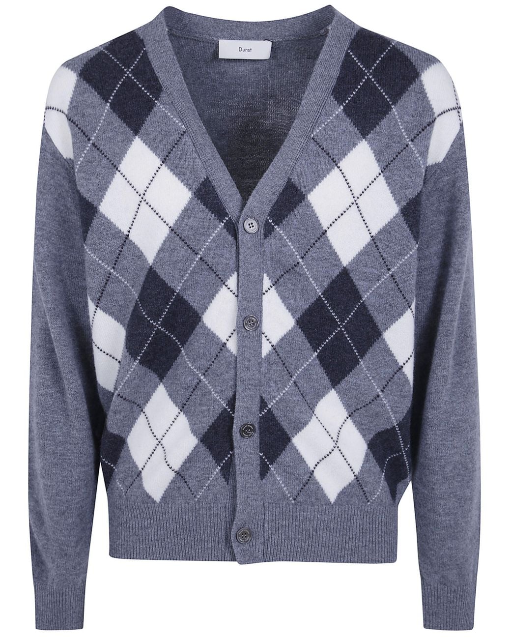 DUNST Blue V-Neck Argyle Cardigan for men