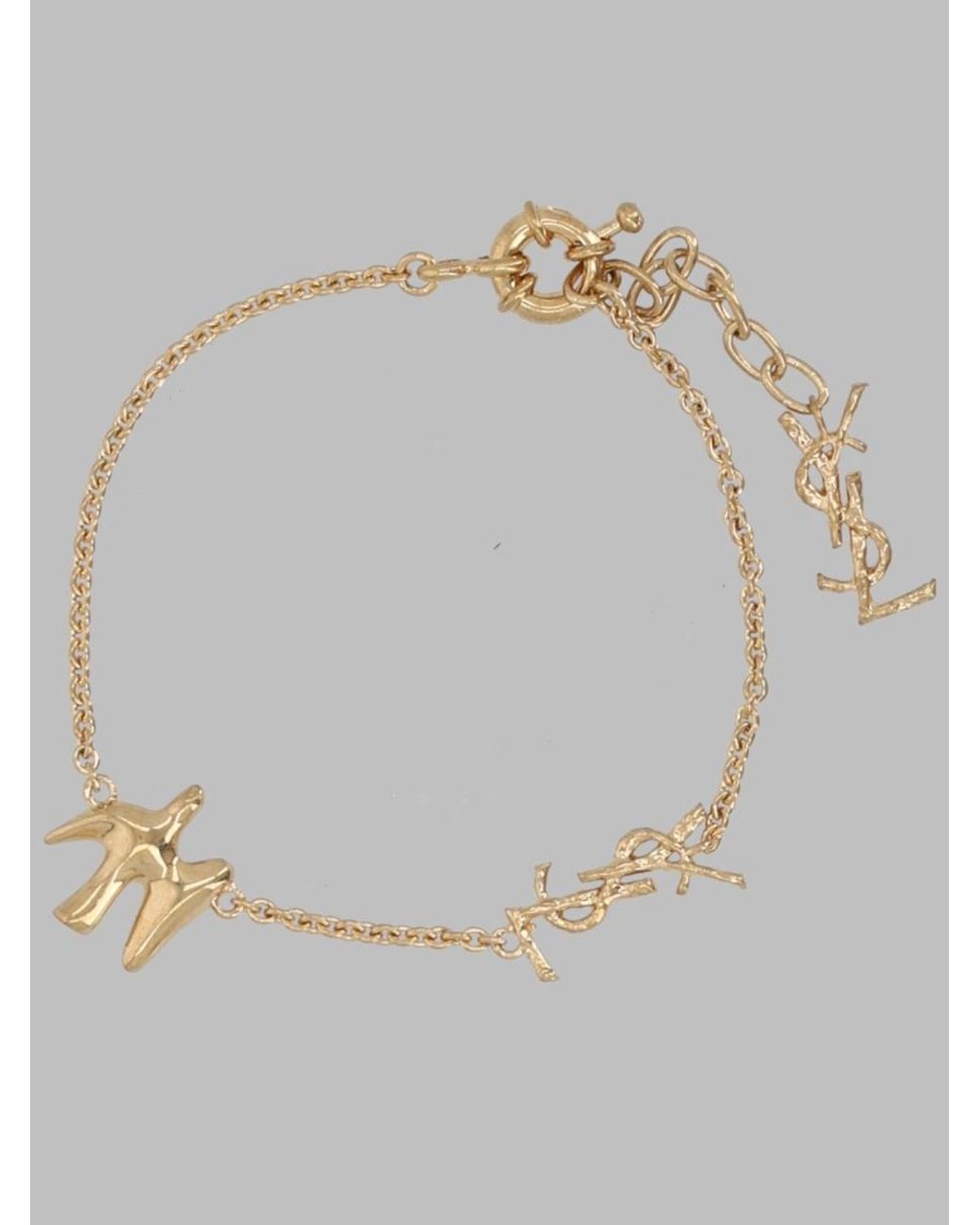 Saint Laurent White Bracciale A Catena Con Cassandre E Colomba
