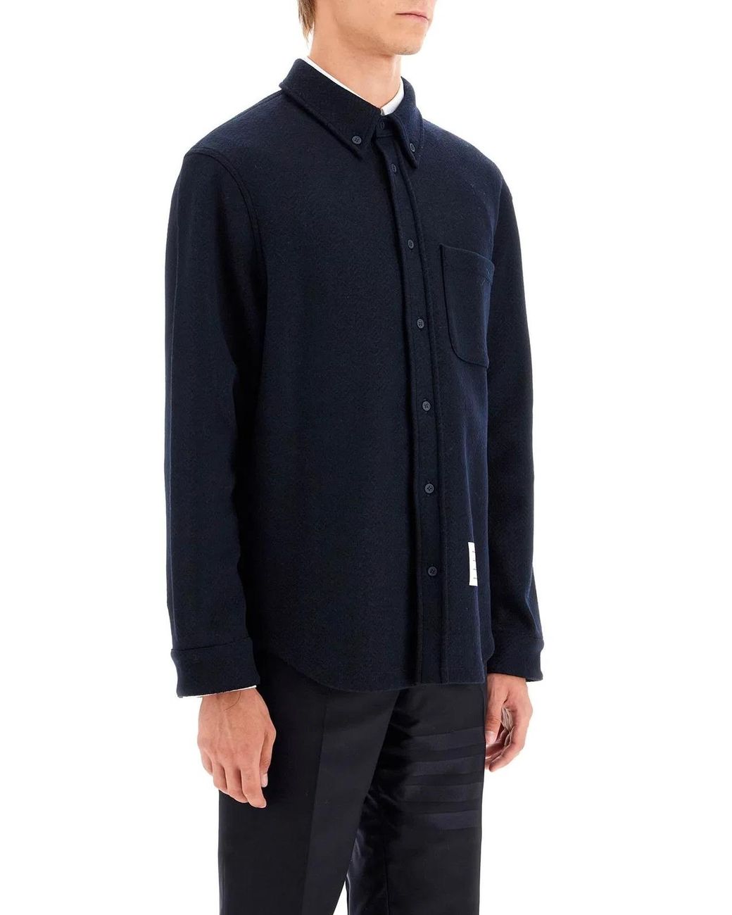 Thom Browne Blue Herringbone Wool Blend Overshirt for men