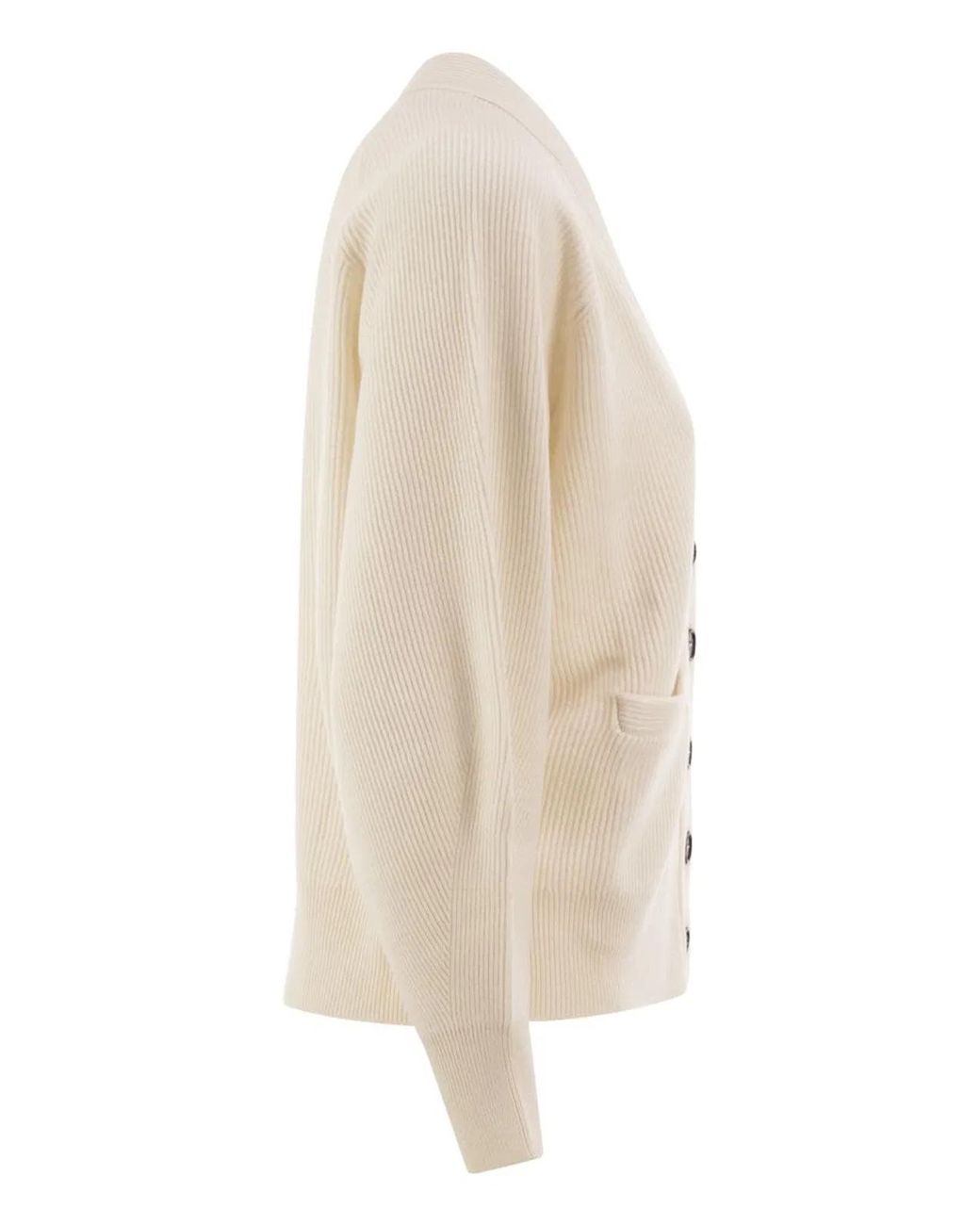 Brunello Cucinelli Natural Ribbed Cashmere V-Neck Cardigan