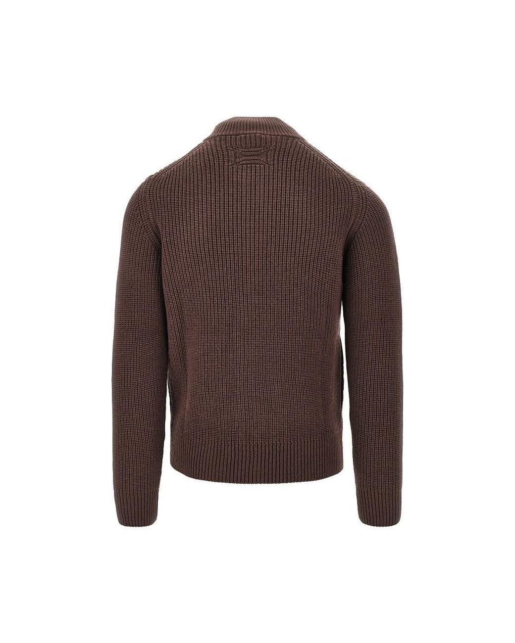 Drumohr Brown Merino Wool Full-Zip Cardigan for men
