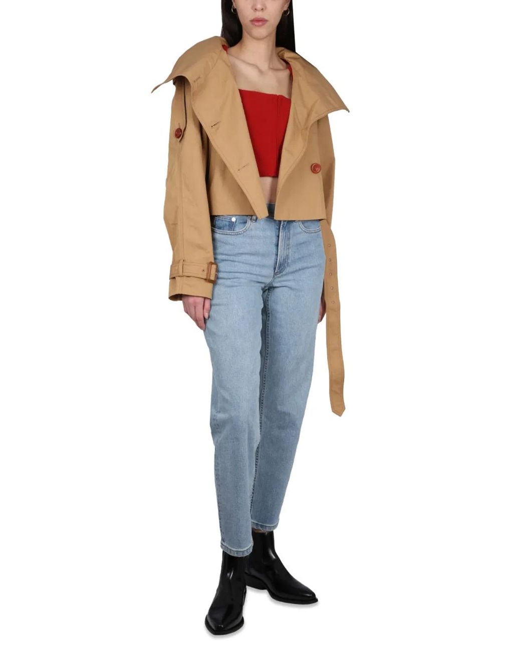 Acne Red Long Sleeve Square Neck Top