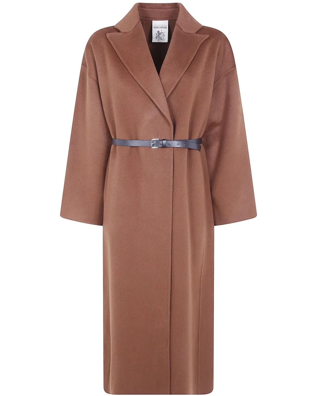 Semicouture Brown Double Wool Long Coat