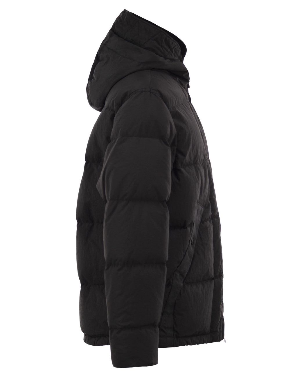 Stone Island Black Nylon Metal Hooded Down Jacket With Compass Badge