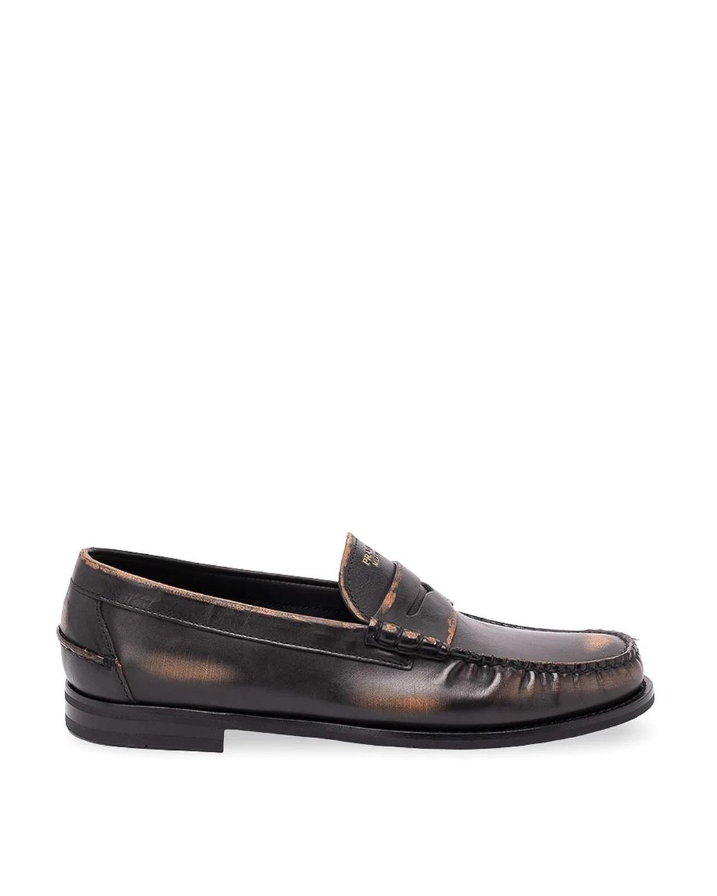 Prada Gray Antiqued Leather Loafers for men