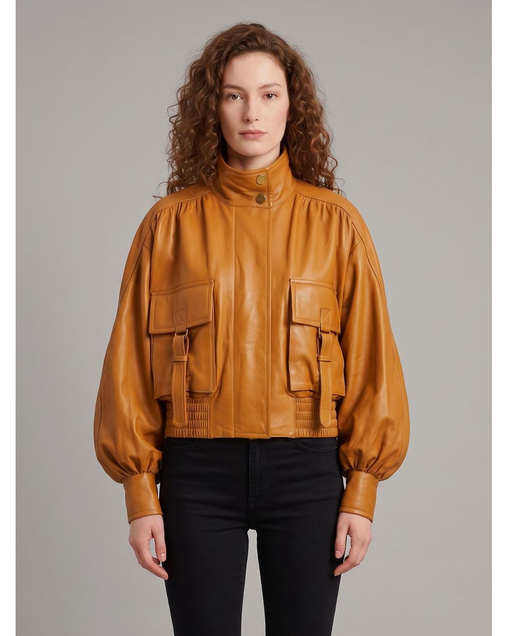 Zimmermann Orange Valiant Leather Biker Jacket