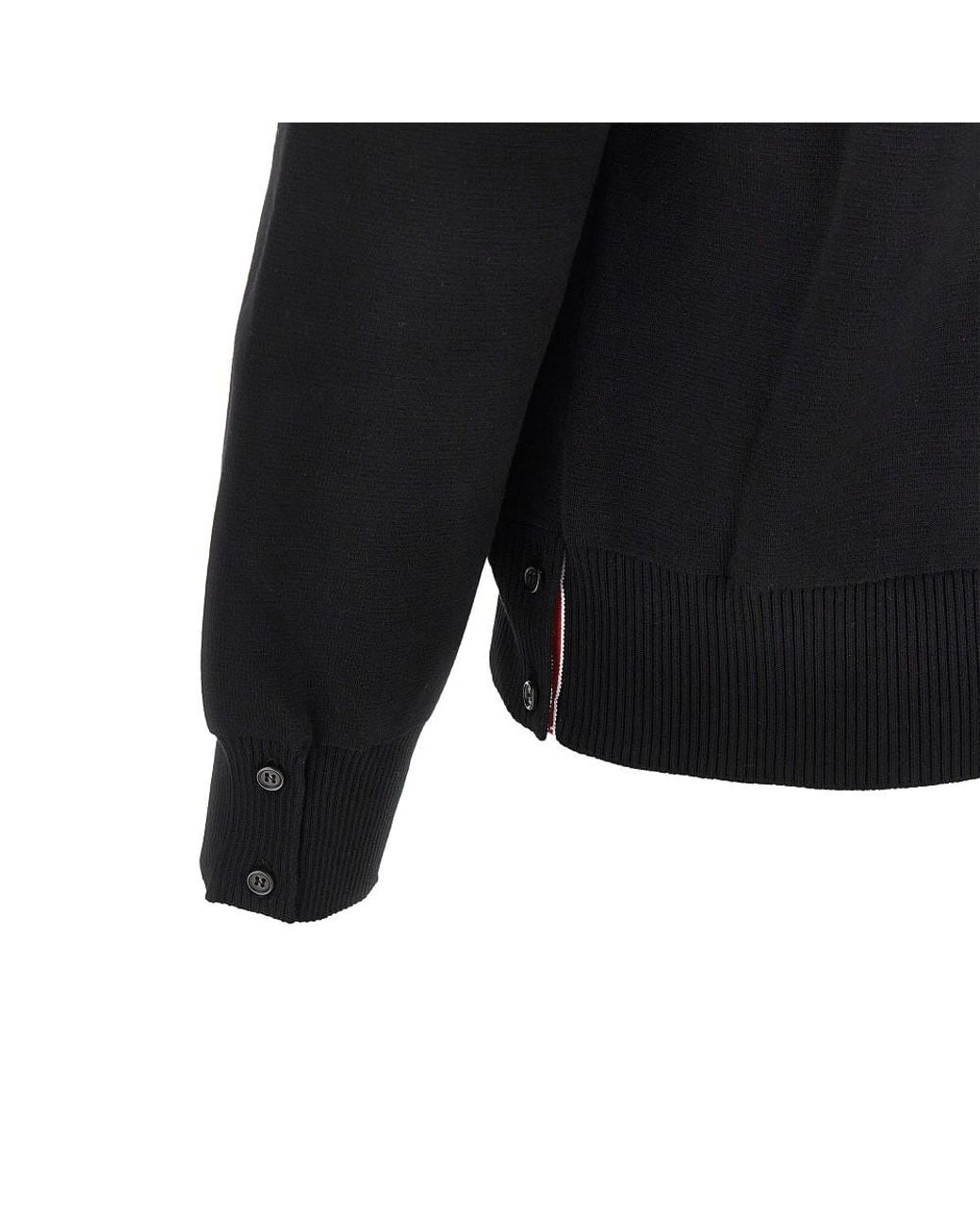 Thom Browne Black Cotton Cardigan With 4 Bar Detail for men
