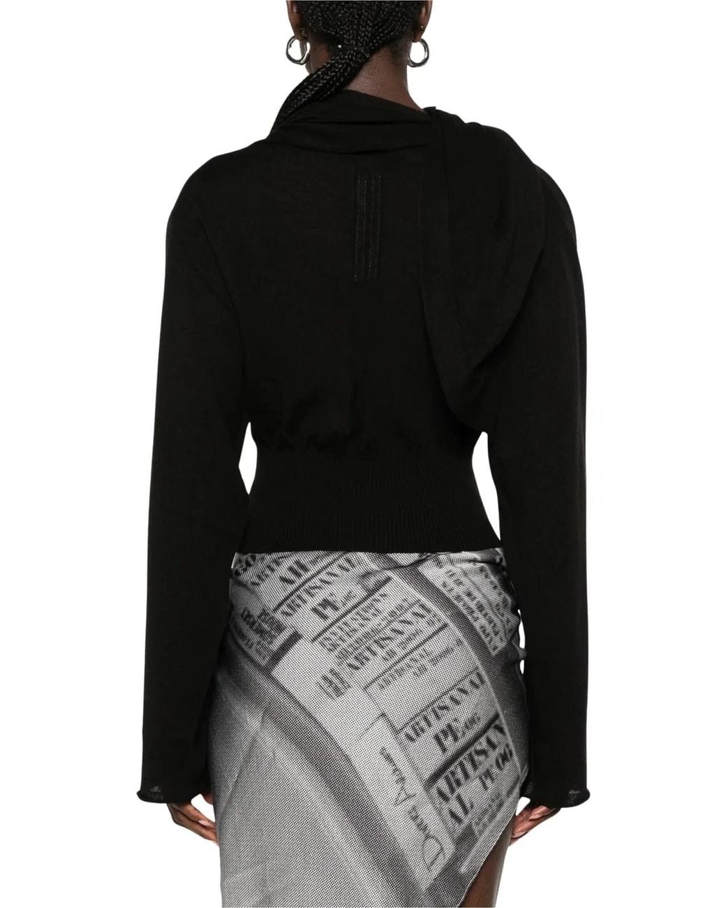 Rick Owens Black Scarf Cropped Asymmetrical Top