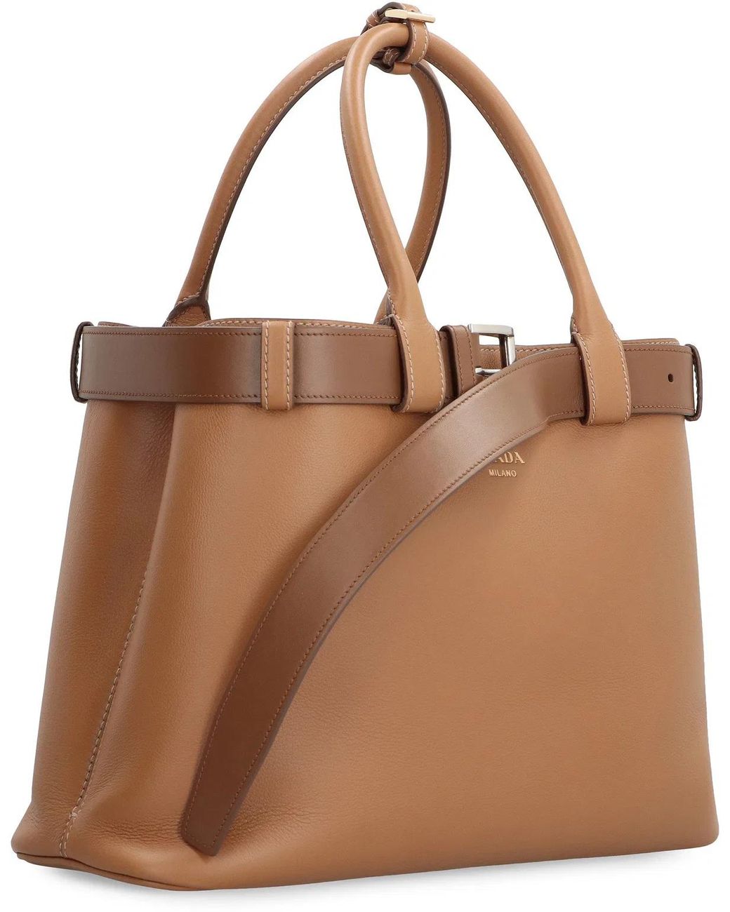 Prada Brown Buckle Leather Handbag