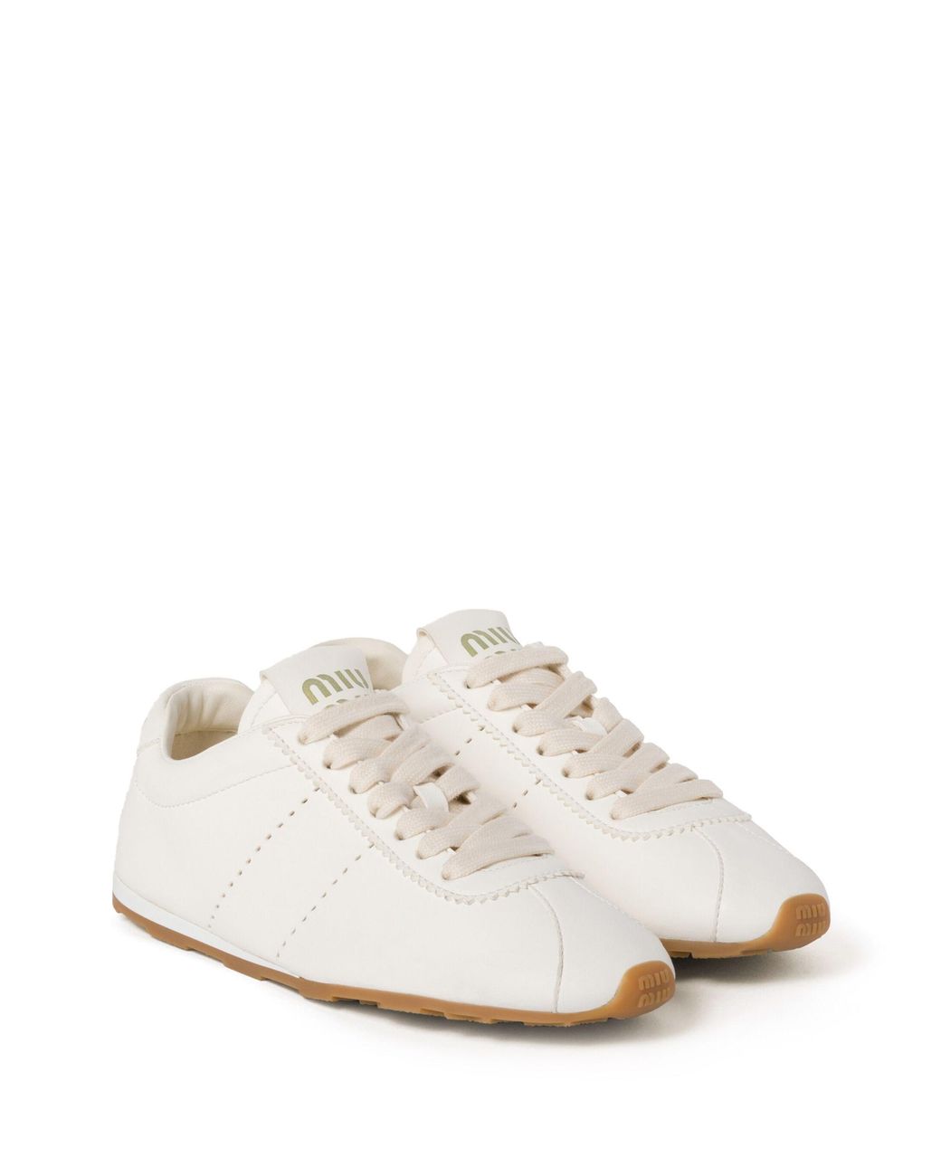 Miu Miu White Plume Nappa Leather Sneakers