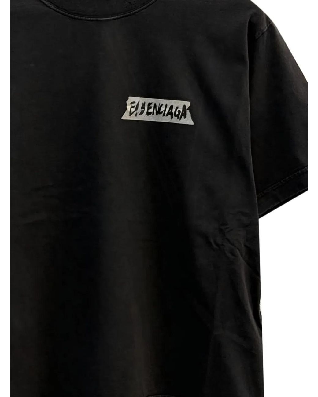 Balenciaga Black Cotton T-Shirt With Print for men