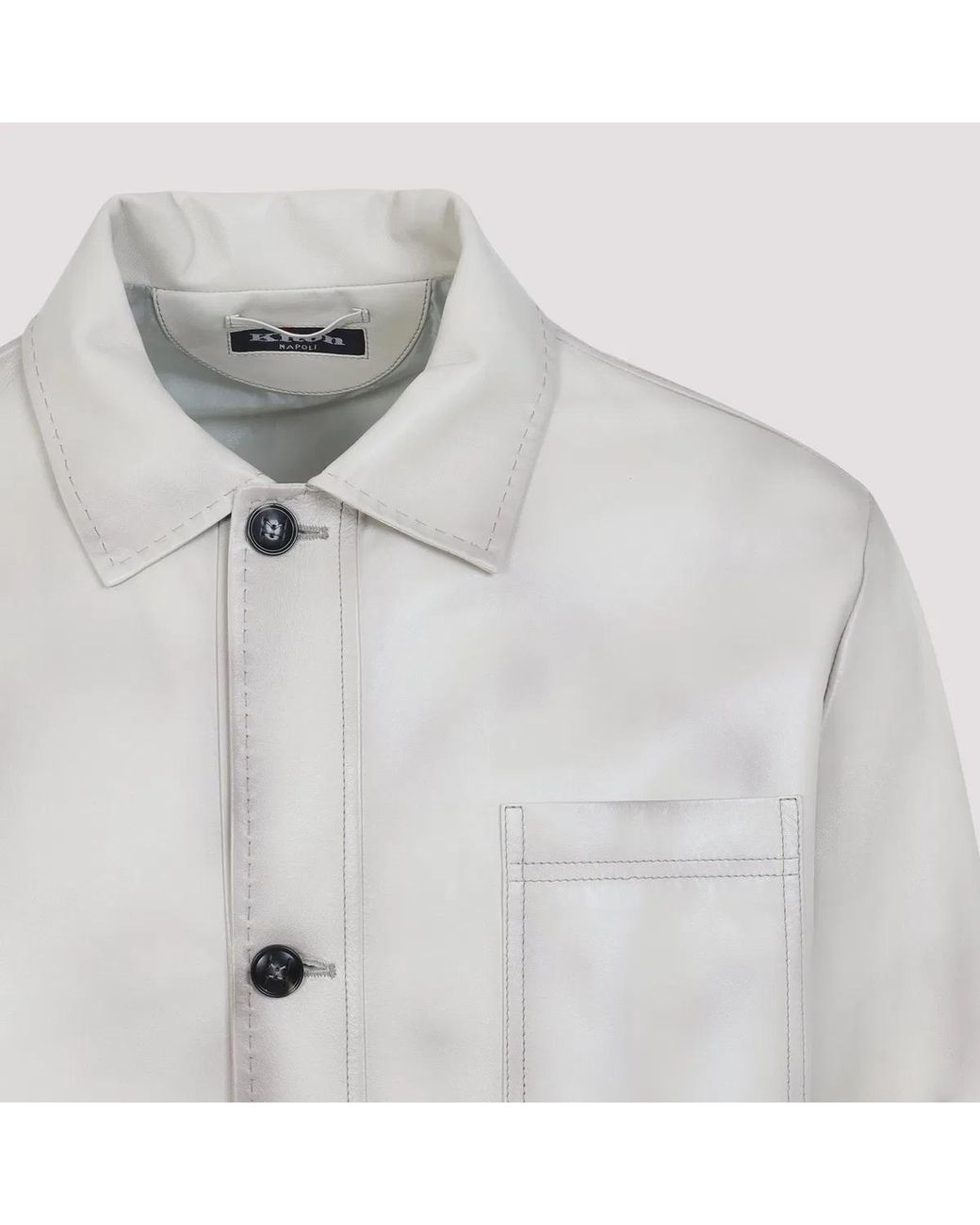 Kiton Gray Lamb Leather Jacket for men