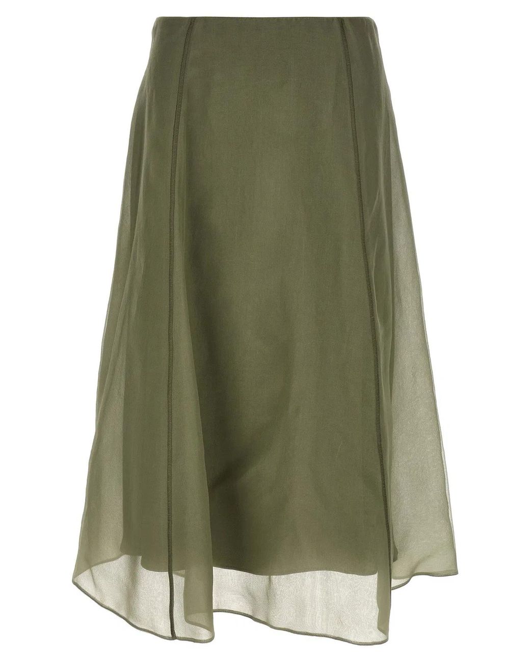 Brunello Cucinelli Green Silk Midi Skirt