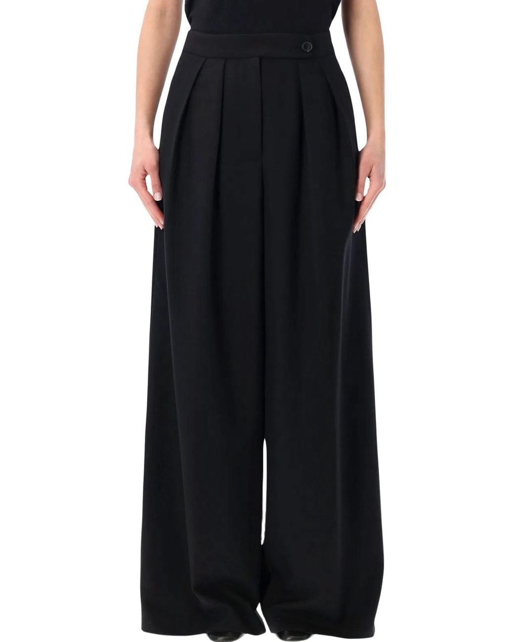 Dries Van Noten Black Wide Pleated Wool Pants