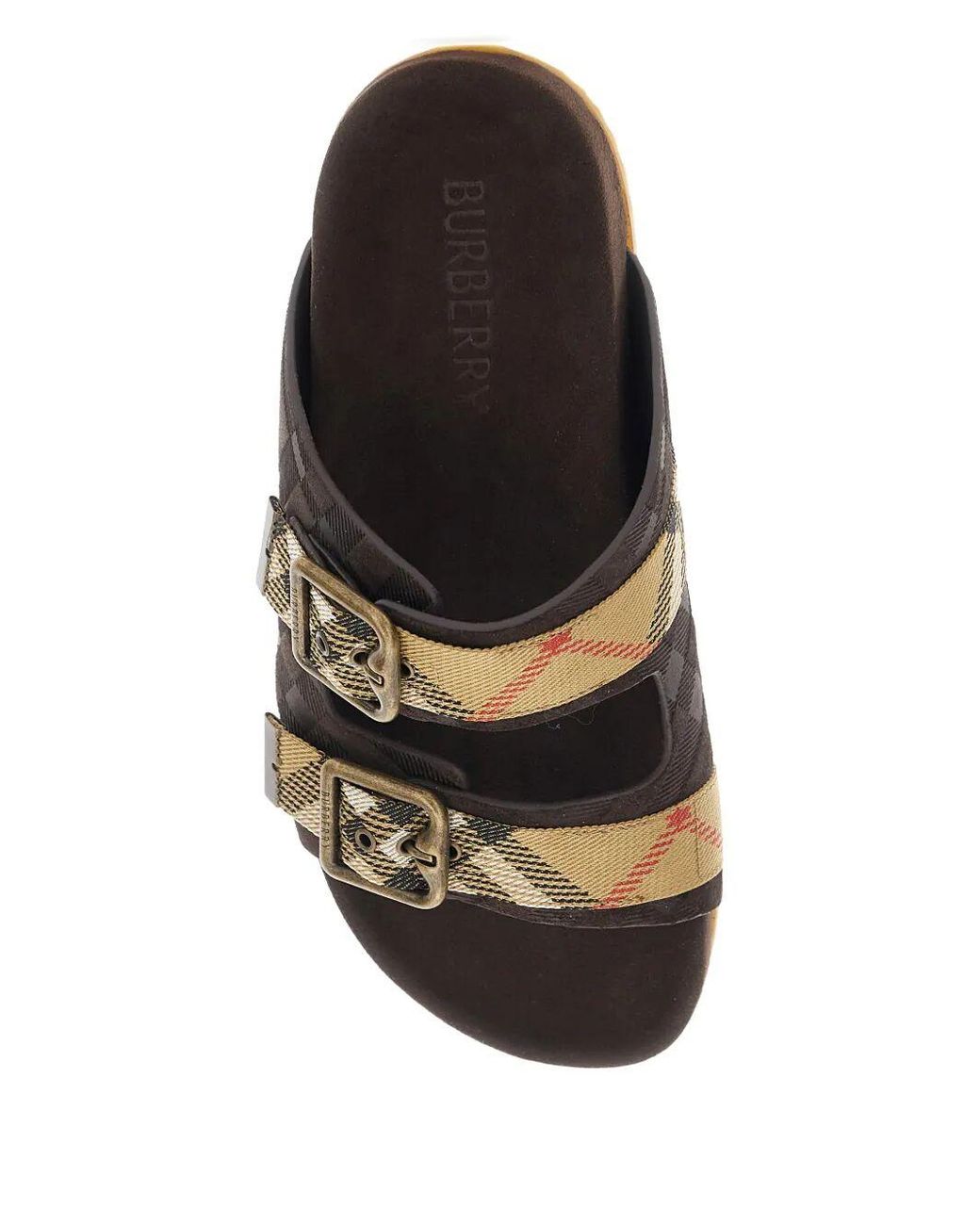 Burberry Brown Suede Flat Sandals With Checked Straps