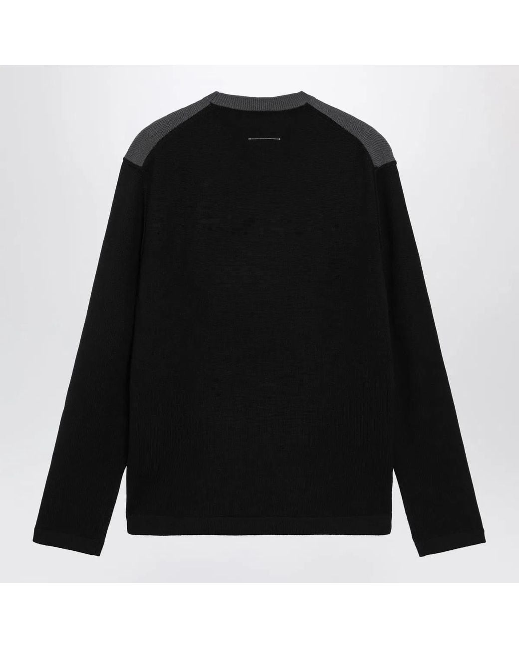 MM6 by Maison Margiela Black Asymmetrical Crewneck Sweater for men