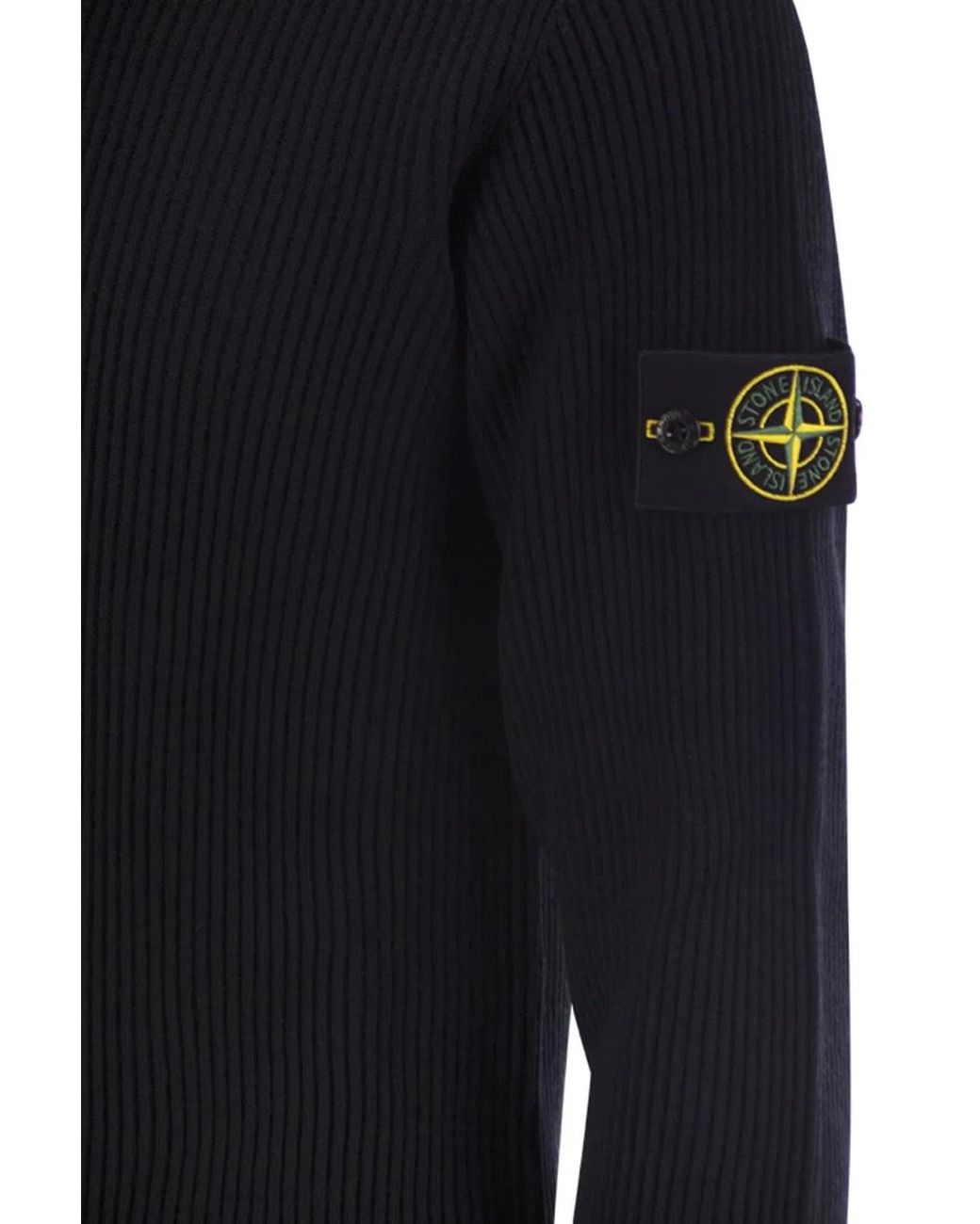 Stone Island Black Crew-Neck Jumper With Ribbed Edges for men