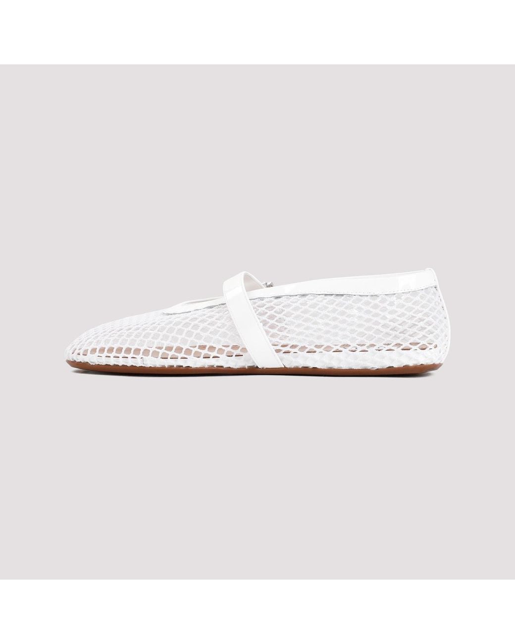Alaïa White Alaia Patent Leather Ballerina With Mesh
