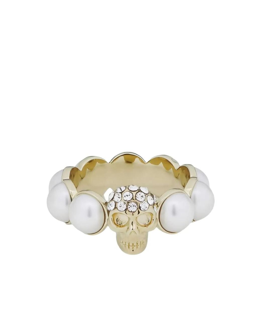 McQueen Black Skull And Pearl Ring