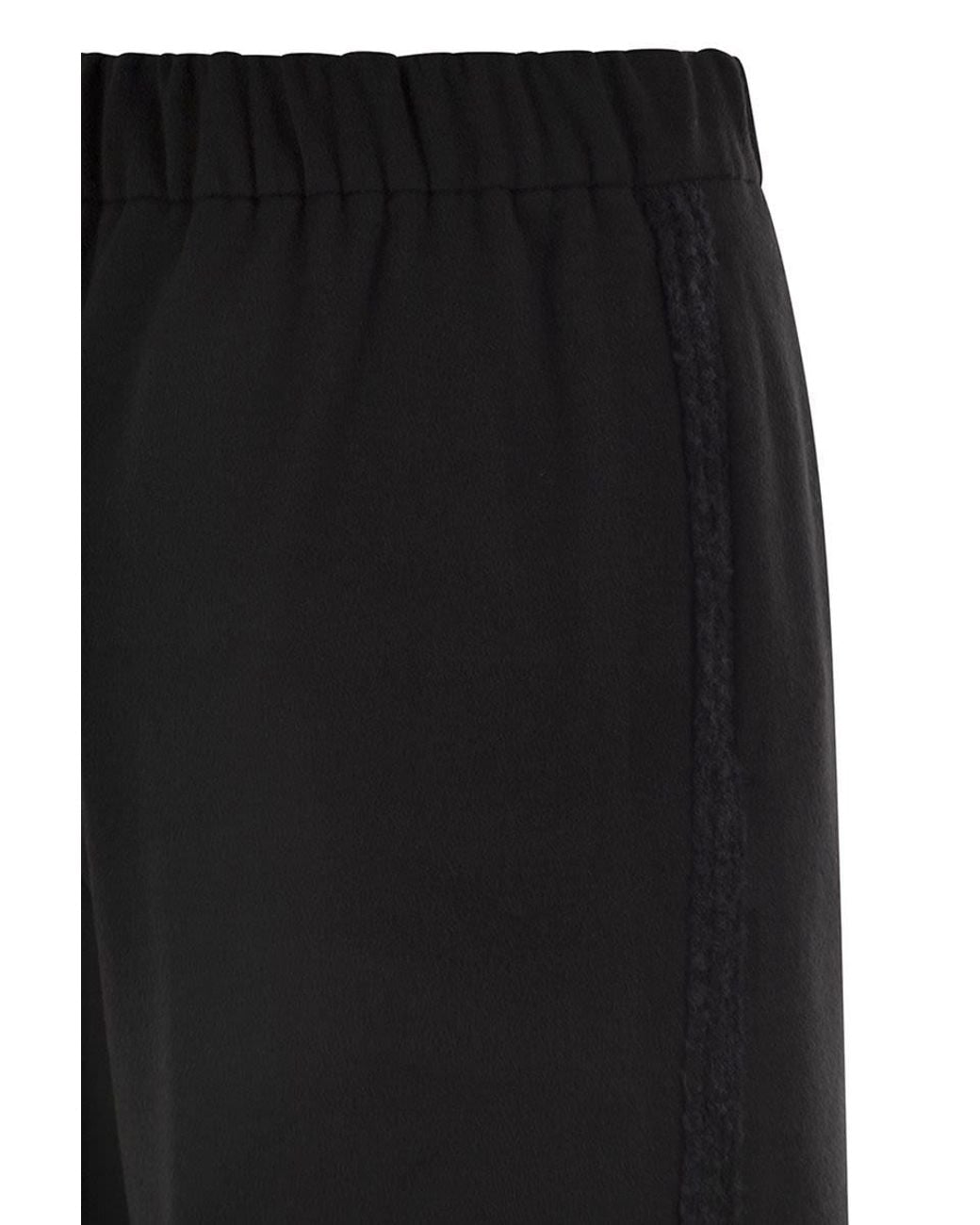 Herno Black Wide-Leg Flannel-Effect Trousers With Elasticated Waistband