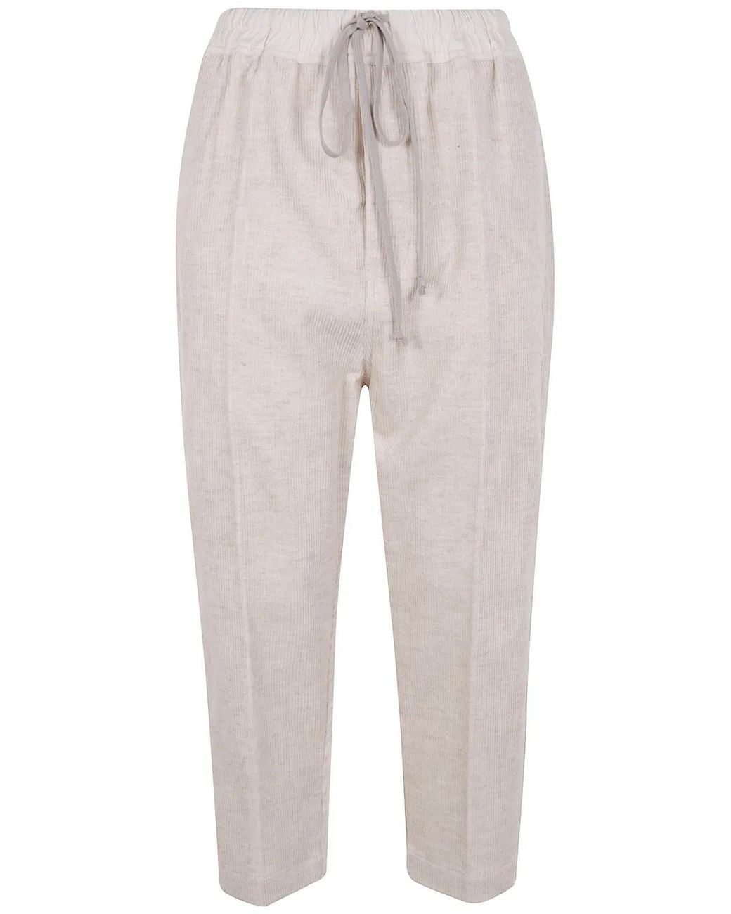 Rick Owens White "Drawstring Astaires" Cropped Trousers