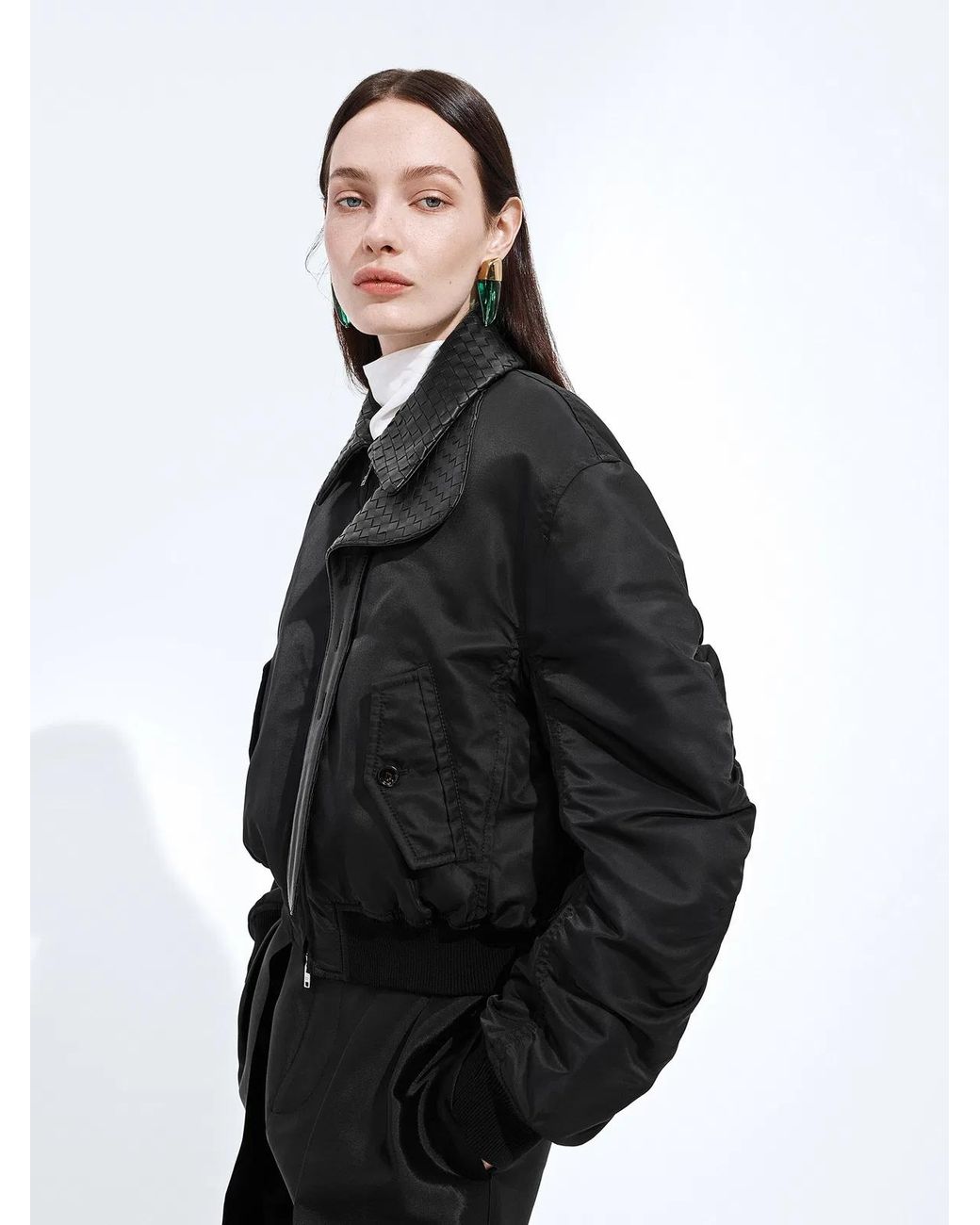 Bottega Veneta Black Padded Nylon Bomber Jacket