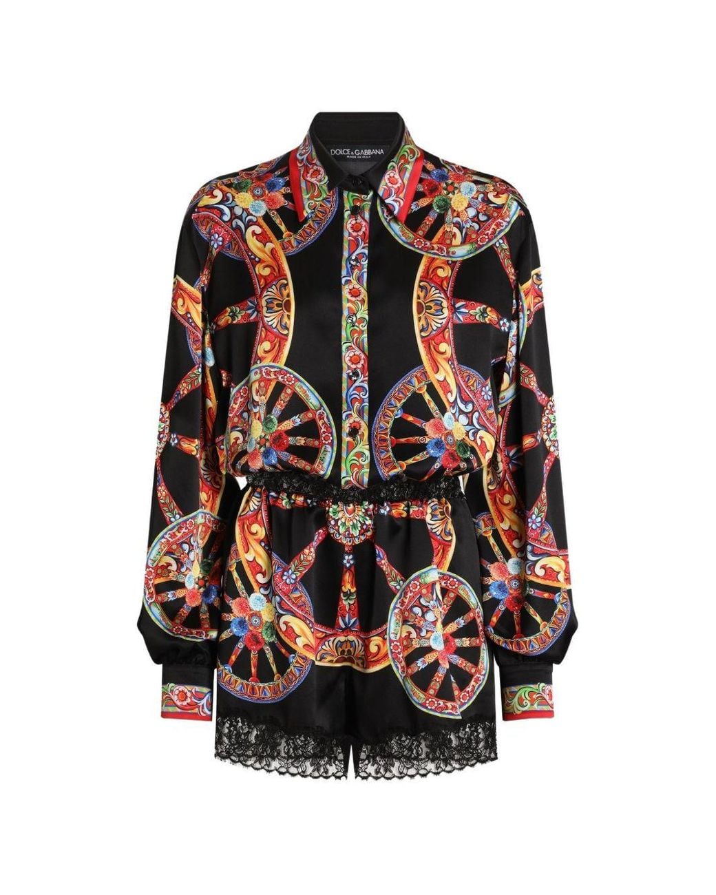 Dolce & Gabbana Black Combinaison Légère En Satin À Imprimé Carretto