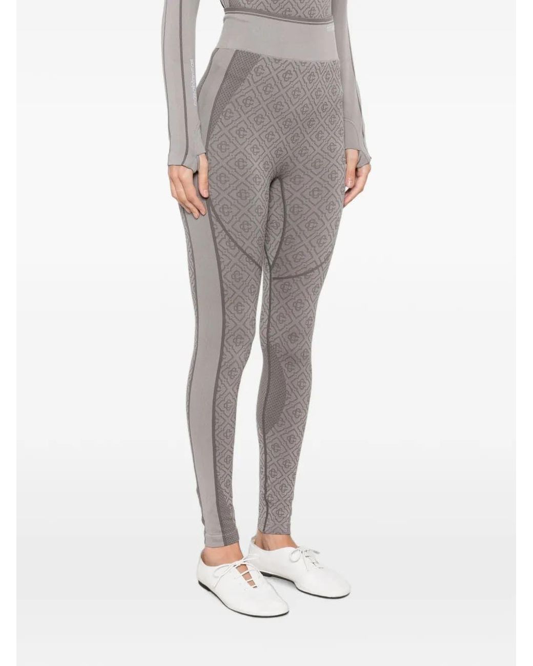 Casablanca Gray Monogram-Pattern Leggings