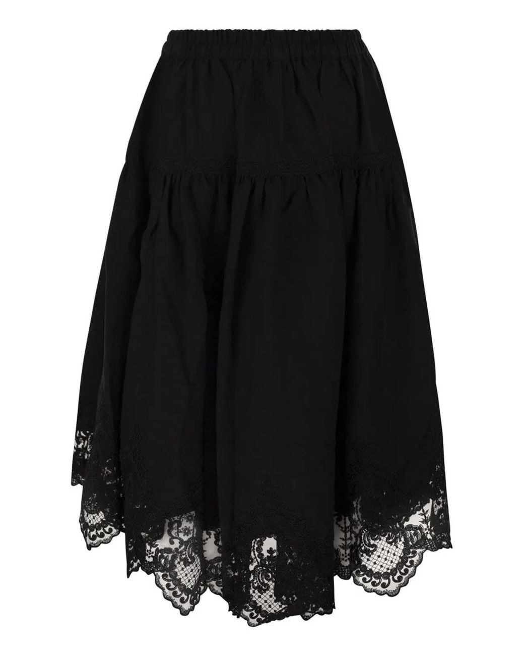 Maurizio Mykonos Black Linen And Rayon Midi Skirt With Embroidered Hem