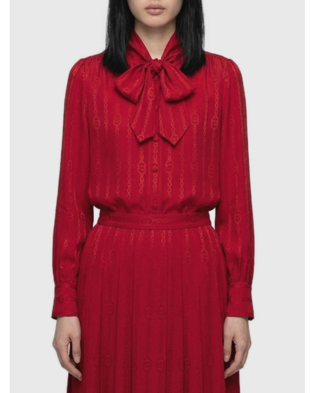 Gucci Red Interlocking G Chain Silk Jacquard Shirt