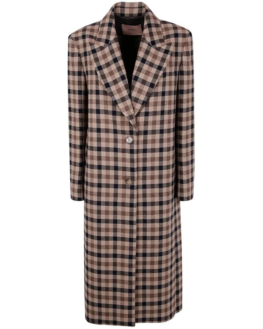 Twinset Brown Classic Check Coat