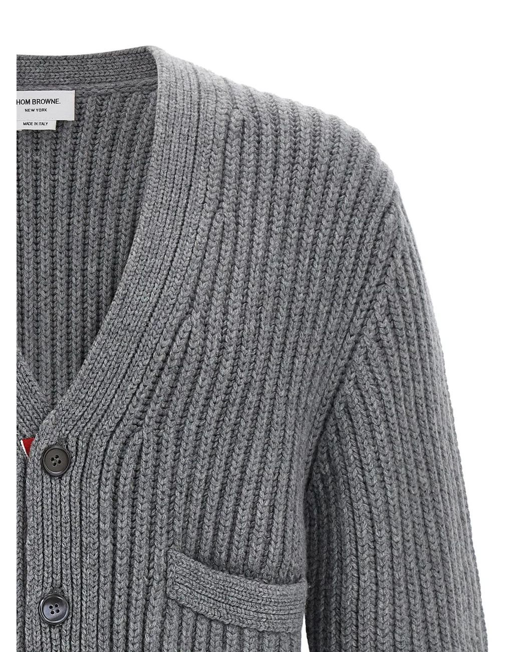 Thom Browne Gray Rwb Tape Cardigan for men