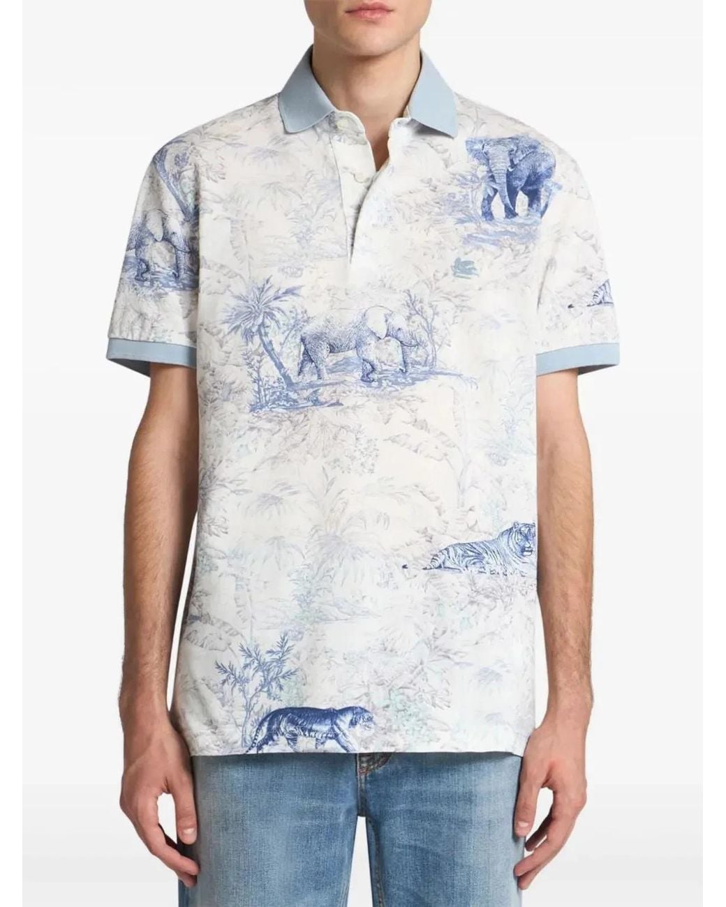 Etro Blue Safari Print Polo Shirt for men