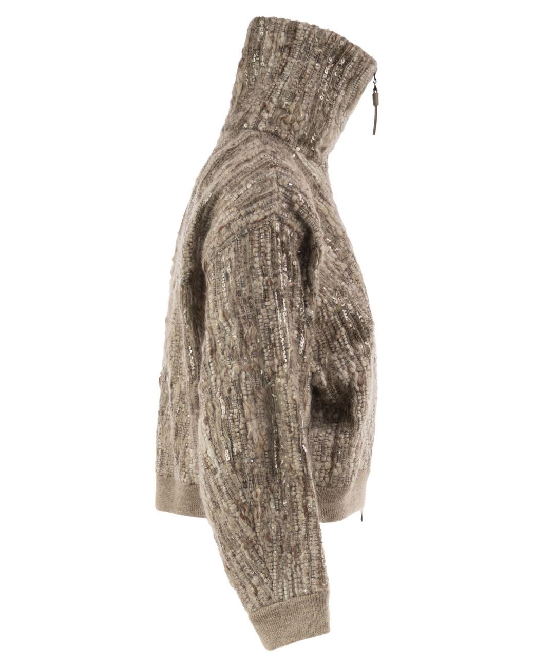 Brunello Cucinelli Brown Cropped Mohair Blend Jacket With Sequins