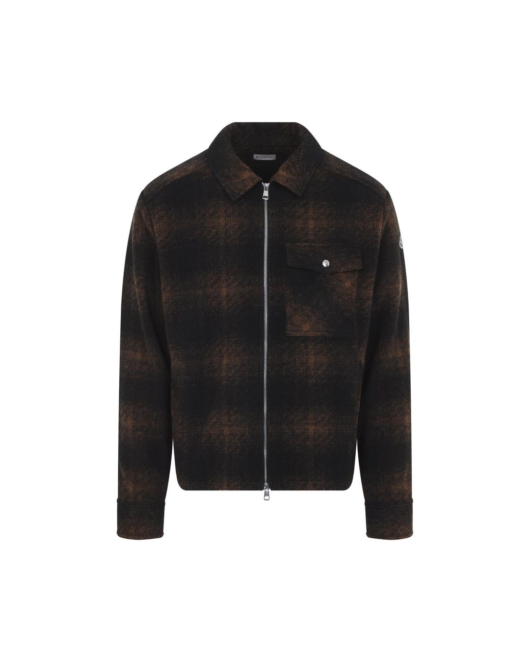 Moncler Black Check Zip Up Shirt for men