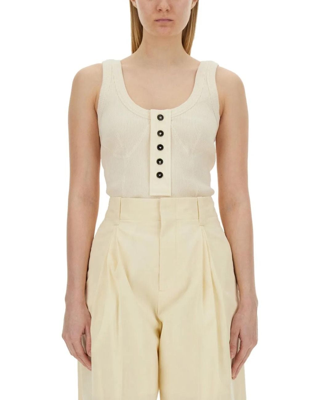 Bottega Veneta White Scoop Neck Top