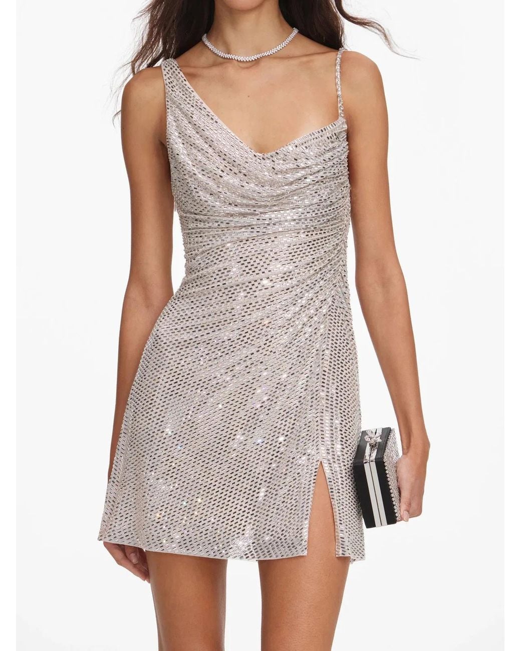 Self-Portrait White Elegant Cowl Neck Mini Dress With Low Back